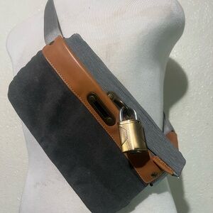Men's Black and Brown Crossbody Belt Bag with Gray Strap